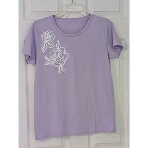 J. Crew Collector Tee Lavender Purple Floral Rose Print Crew Neck Small NWT $50‎